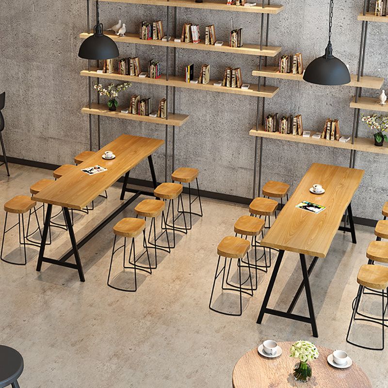 Pine Wood Bar Dining Table Rectangle Industrial Bar Table with Black Trestle Base Clearhalo 'Bar Furniture' 'Bar Tables' 'bar_tables' 'furn' 'furn_bar_tables' 'Furniture' 'furniture_bar_tables' 'Kitchen & Dining Furniture' 1200x1200_6ff8e9c1-dbf7-4d4e-b67d-617666b34082
