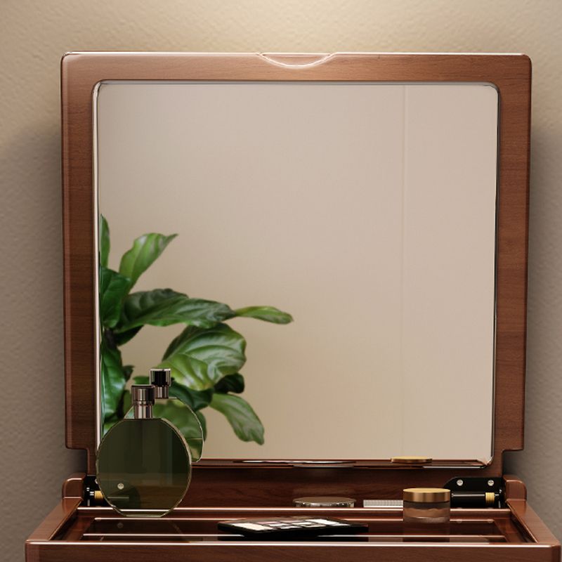 Traditional Solid Wood 2 Drawers Vanity Table with Mirror and Stool