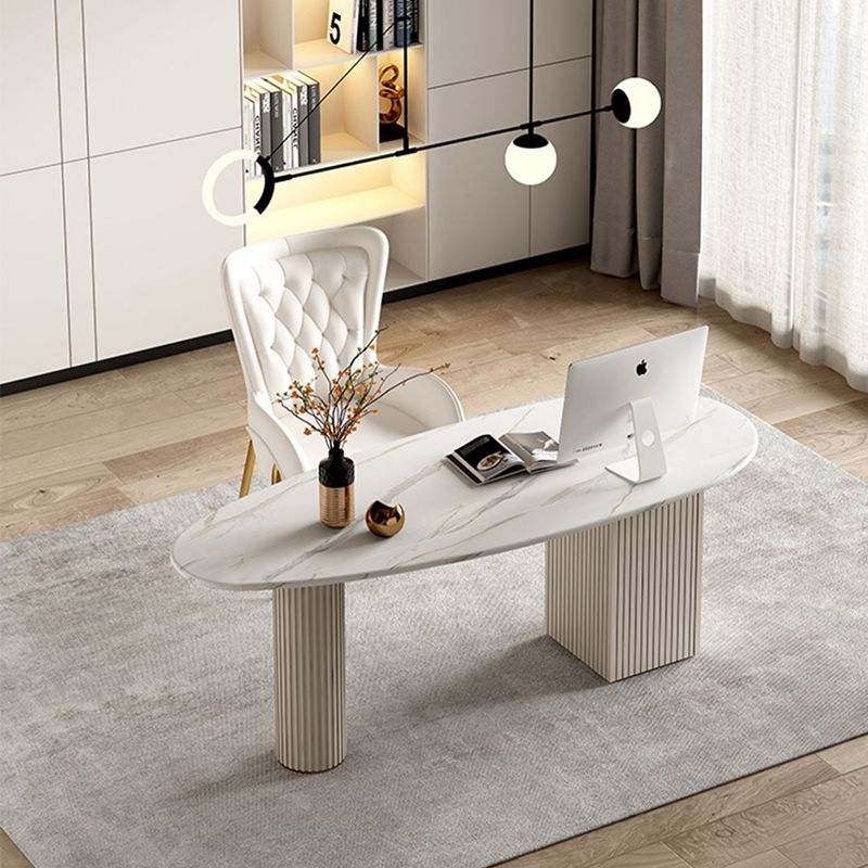 White Writing Desk Sintered Stone Desk with Three Drawers for Home and Office Clearhalo 'furn' 'furn_office_desk' 'Furniture' 'Office Desks' 'Office Furniture' 'office_desk' 1200x1200_6ffccfa8-6f11-4079-a3a8-4adb4dbda307
