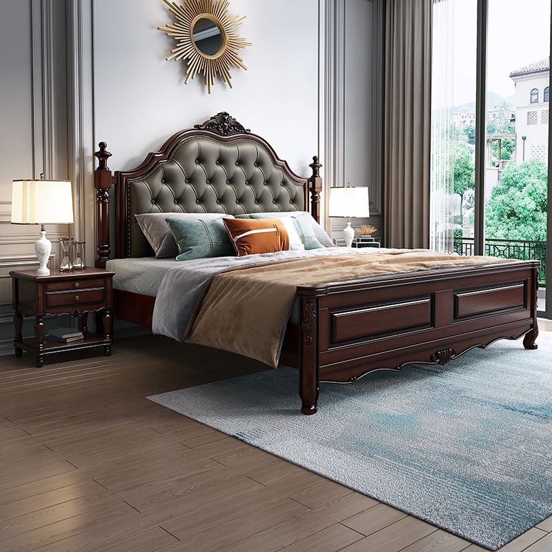 Rubberwood Traditional Panel Bed 62.59" High Brown Bed with Upholstered Headboard Clearhalo 'Bedroom Furniture' 'Beds' 'furn' 'furn_beds' 'Furniture' 1200x1200_6ffedcb6-2d1c-45b4-82e9-ad94fad8ce9d