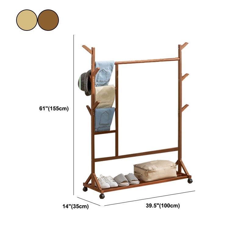 Les crochets d'étagères en bois de bambou en bois de bambou contemporain incluent un porte-manteau libre