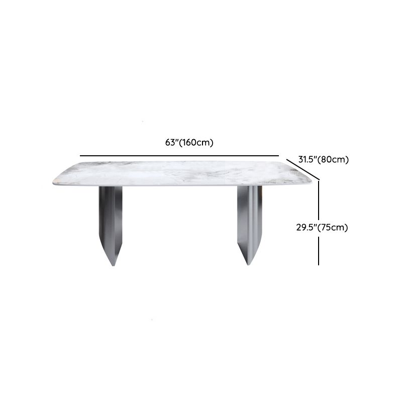 Contemporary Rectangle Sintered Stone Top and Metal Base Dining Table with Chairs
