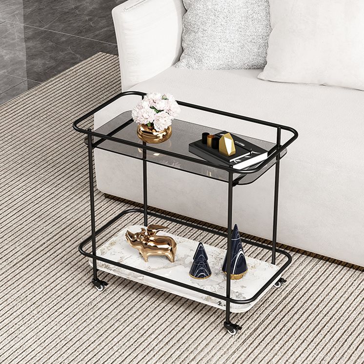 Contemporary Rectangular Side Table with Shelf, Glass Top Corner Table