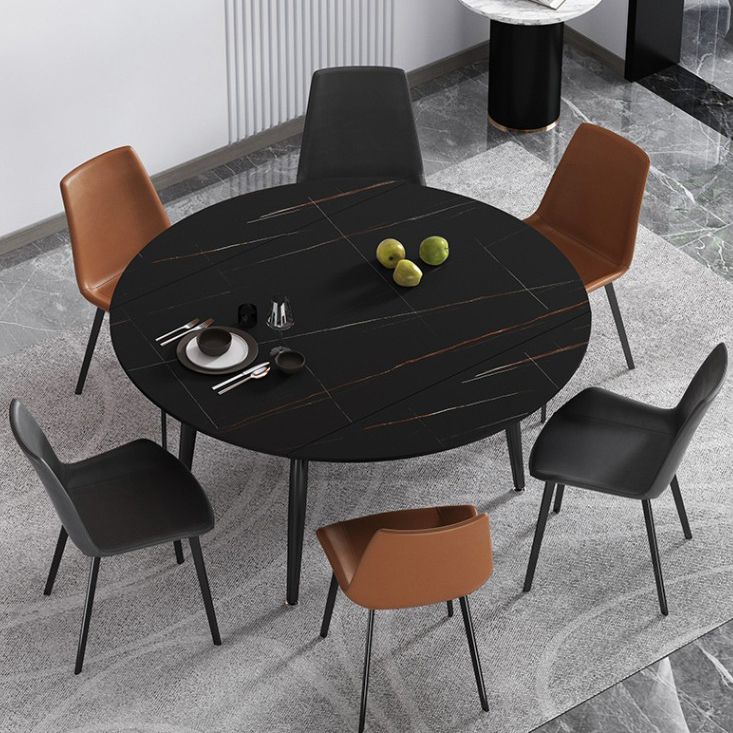 29.13''H Contemporary Round Dining Table Sintered Stone Table with 4 Black Metal Legs Clearhalo ' dining_table' 'Dining Tables & Seating' 'Dining Tables' 'furn' 'furn_dining_table' 'Furniture' 'furniture_dining_table' 'Kitchen & Dining Furniture' 'kitchen&dining_furn' 'kitchen' 'kitchen_dining_table' 1200x1200_70019125-3c77-4085-848b-fb2e54ec286f