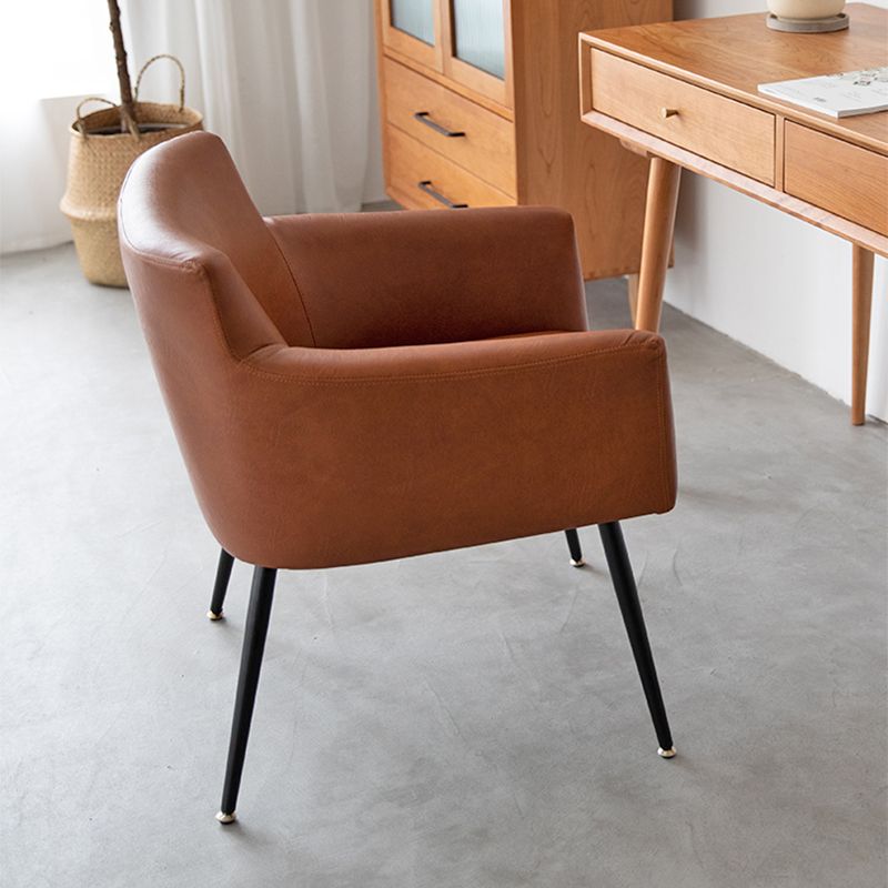 Contemporary Metal Dining Room Chair Faux Leather Single Dining Arm Chair Clearhalo ' kitchen&dining_furn' 'Dining Chairs' 'Dining Tables & Seating' 'dining_chair' 'furn' 'furn_dining_chair' 'Furniture' 'furniture_dining_chair' 'Kitchen & Dining Furniture' 'kitchen' 1200x1200_7001b8fc-b518-4b3d-b899-61ffeb58fadc