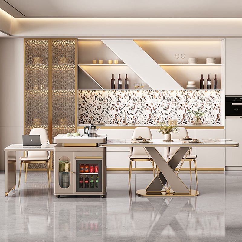 Glossy Beige Dinette Table with Metal Base Modern Dining Table for Home Clearhalo 'Dining Tables & Seating' 'Dining Tables' 'dining_table' 'furn' 'furn_dining_table' 'Furniture' 'Kitchen & Dining Furniture' 1200x1200_70026915-b4e8-41b8-959d-773f946b0511