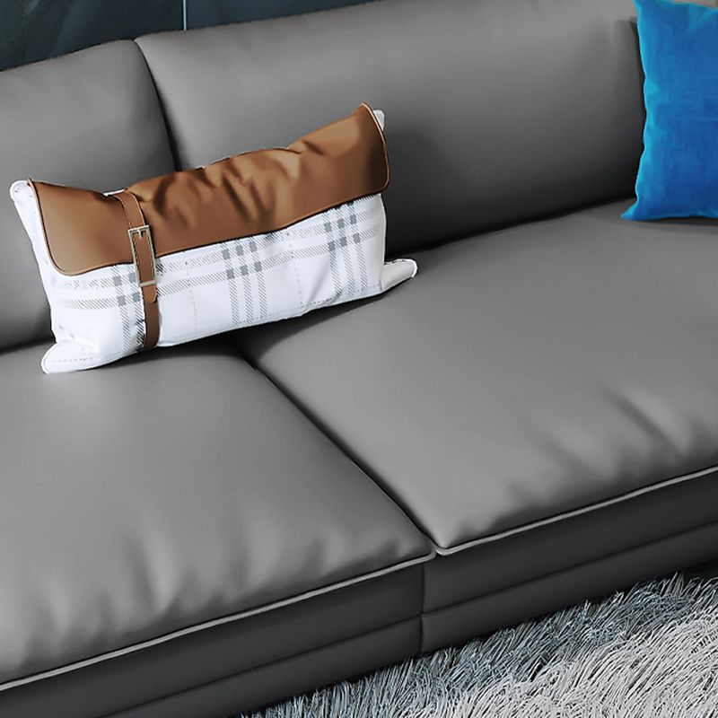 Modern Faux Leather Sofa and Chaise Gray Pillow Top Arm Sectional for Apartment Clearhalo 'furn' 'furn_sectionals' 'Furniture' 'furniture_sectionals' 'kitchen' 'kitchen_sectionals' 'Living Room Furniture' 'Sectionals' 1200x1200_7002cabb-bfec-4957-989a-c0a5004fc666