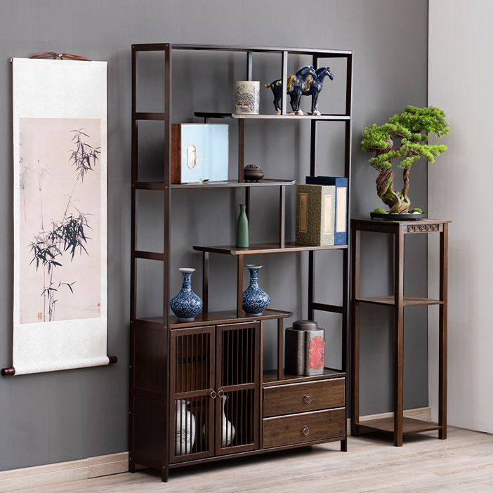 Espresso Shelf Bookcase with Doors Open Back Bookshelf for Office