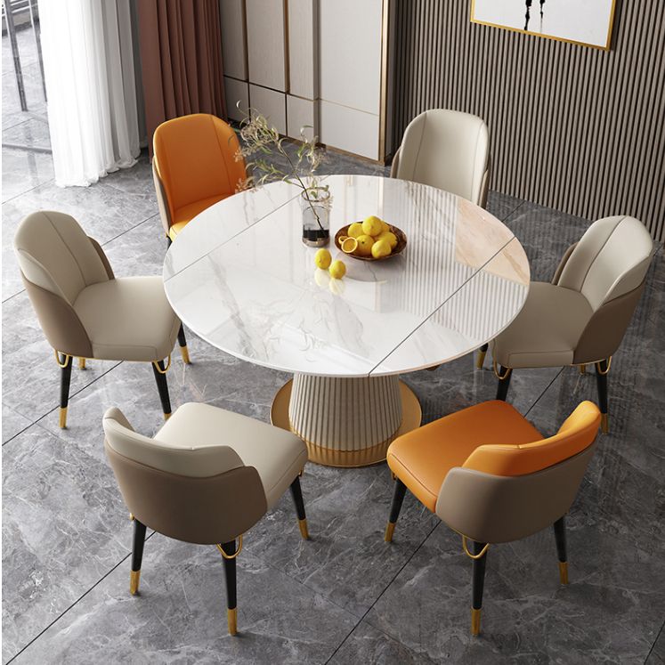 Glam Scalable Dinette Set 1/4/5/7 Pieces Round Dining Table Set with Sintered Stone Top Clearhalo 'Dining Room Sets' 'Dining Tables & Seating' 'dining_room_set' 'furn' 'furn_dining_room_set' 'Furniture' 'furniture_dining_room_set' 'Kitchen & Dining Furniture' 1200x1200_70060004-fa3b-46f6-a4b1-2a2ada9decce