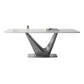 Mesa base de pedestal de metal gris rectángulo de comedor de piedra sinterizada