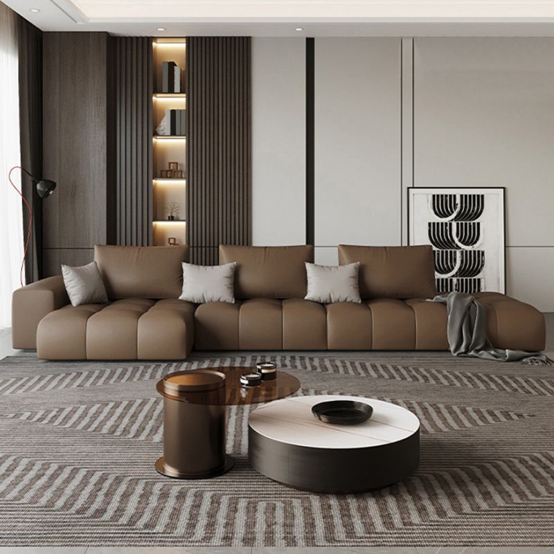 Dark Brown Faux Leather Sectional Stain-Resistant One Arm Sectional for Living Room Clearhalo 'furn' 'furn_sectionals' 'Furniture' 'Living Room Furniture' 'Sectionals' 1200x1200_7006ae30-846c-4f3b-b9a7-ebb5a0ba1579