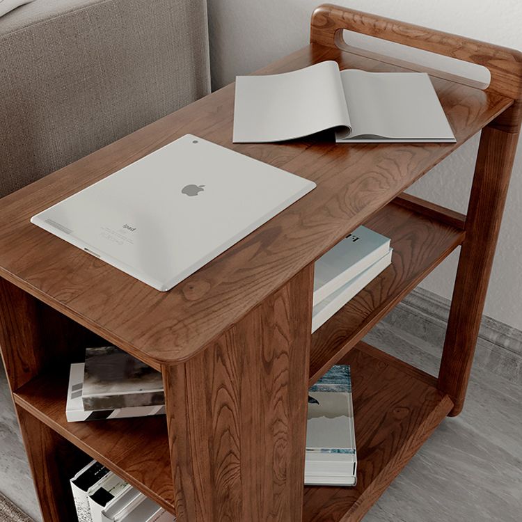 Square Wood Top Side Table Modern 25.6" Tall End Table with Shelves