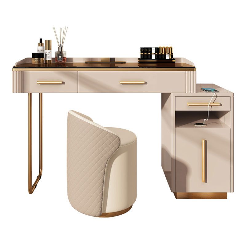 Glass  Make-up 15.74" Wide White Vanity Makeup Vanity Desk Table with 3 Drawers