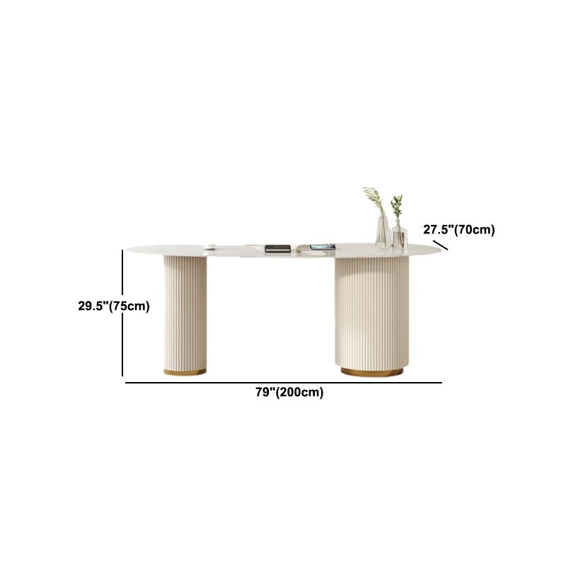 Scrivania di scrittura a forma irregolare scrivania bianca con 3 cassetti