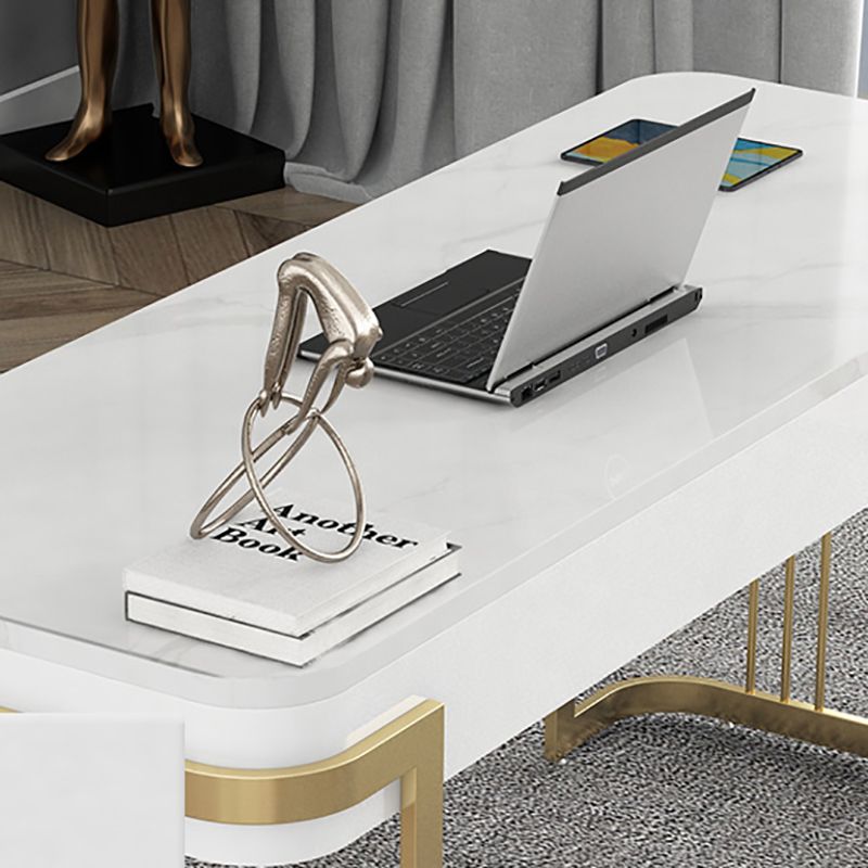 Home Office Writing Desk Glam Style Curved Imitation Marble Writing Desk Clearhalo 'furn' 'furn_office_desk' 'Furniture' 'furniture_office_desk' 'Office Desks' 'Office Furniture' 'office_desk' 1200x1200_700a09d1-f76f-4b58-b241-b5cb27eb015a
