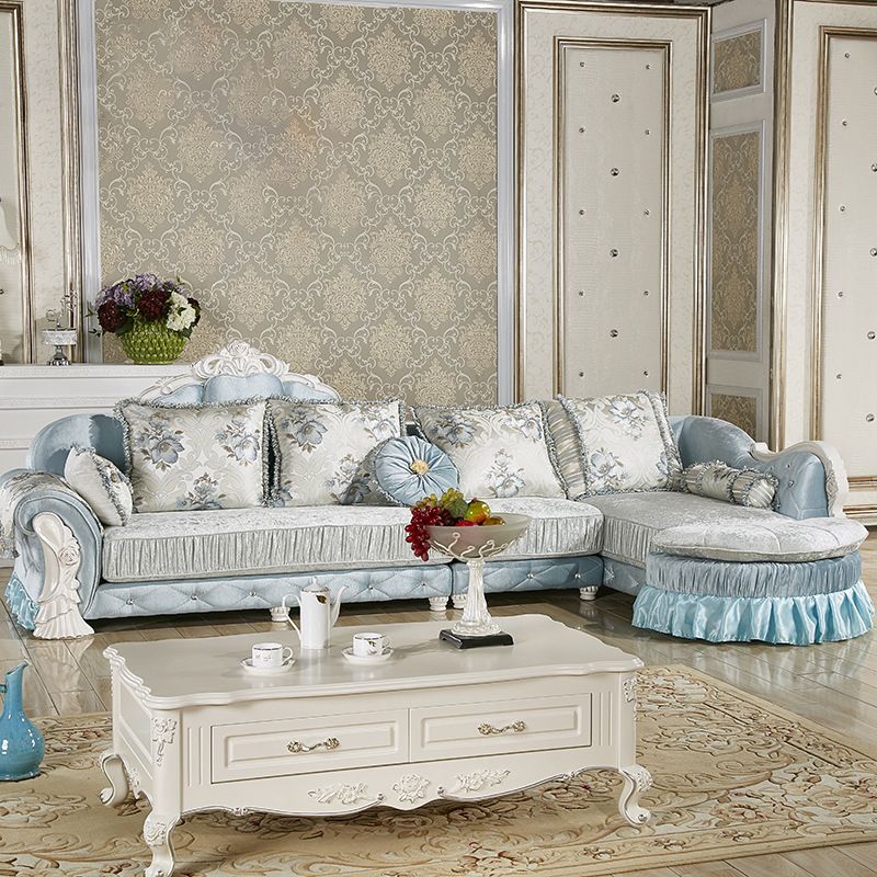 Divano a 4 posti in legno tradizionale di divano braccio svasato con cuscini