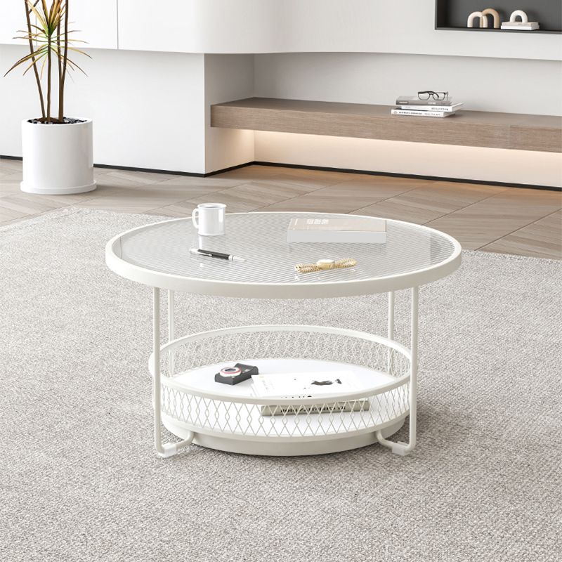 Modernistic Glass Top Coffee Table Round Metal Frame Cocktail Table Clearhalo 'Coffee & Accent Tables' 'Coffee Tables' 'coffee_tables' 'furn' 'furn_coffee_tables' 'Furniture' 'Living Room Furniture' 1200x1200_7016b621-72d5-46d8-a5f9-33d7b90e0d93