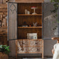 Distressed Brown Drawers Included Cabinet Glass Paned Wood & Iron Accent Cabinet