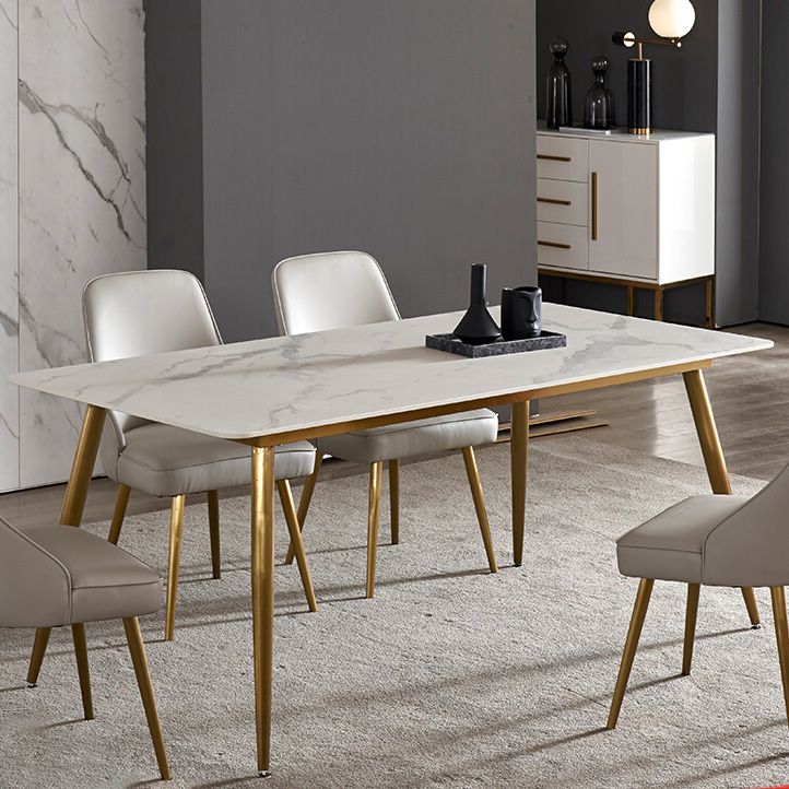 Traditional Luxury Rectangle Dining Table White Sintered Stone Table with 4 Gold Legs Clearhalo ' dining_table' 'Dining Tables & Seating' 'Dining Tables' 'furn' 'furn_dining_table' 'Furniture' 'furniture_dining_table' 'Kitchen & Dining Furniture' 'kitchen&dining_furn' 'kitchen' 'kitchen_dining_table' 1200x1200_70219aca-9042-4e23-af91-31eb8f6ba7a5