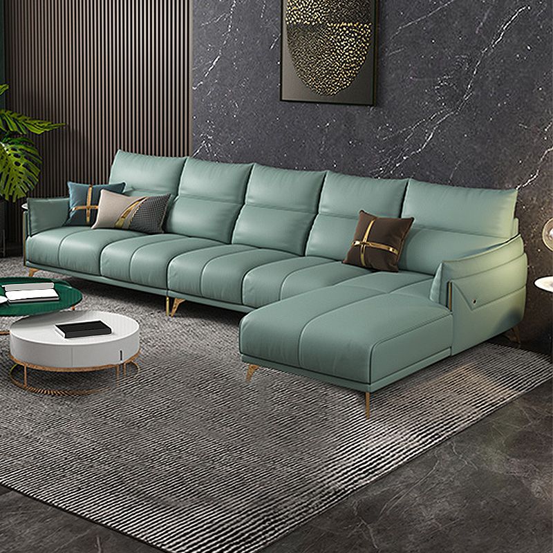 Green Modern Genuine Leather Cushion Back Sofa/Sectional with Wear-Resisting Clearhalo 'furn' 'furn_sectionals' 'Furniture' 'furniture_sectionals' 'Living Room Furniture' 'Sectionals' 1200x1200_70255b17-4b1e-4b06-83fc-e5d128118a3f
