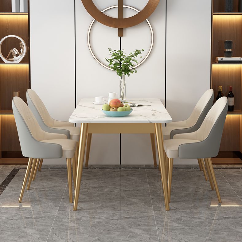 White Rectangle Dining Table Traditional Luxury Dining Table with Metal Base Clearhalo 'Dining Tables & Seating' 'Dining Tables' 'dining_table' 'furn' 'furn_dining_table' 'Furniture' 'furniture_dining_table' 'Kitchen & Dining Furniture' 'kitchen' 'kitchen_dining_table' 1200x1200_702a619d-4fb6-4049-beaf-399e9d72a2d2
