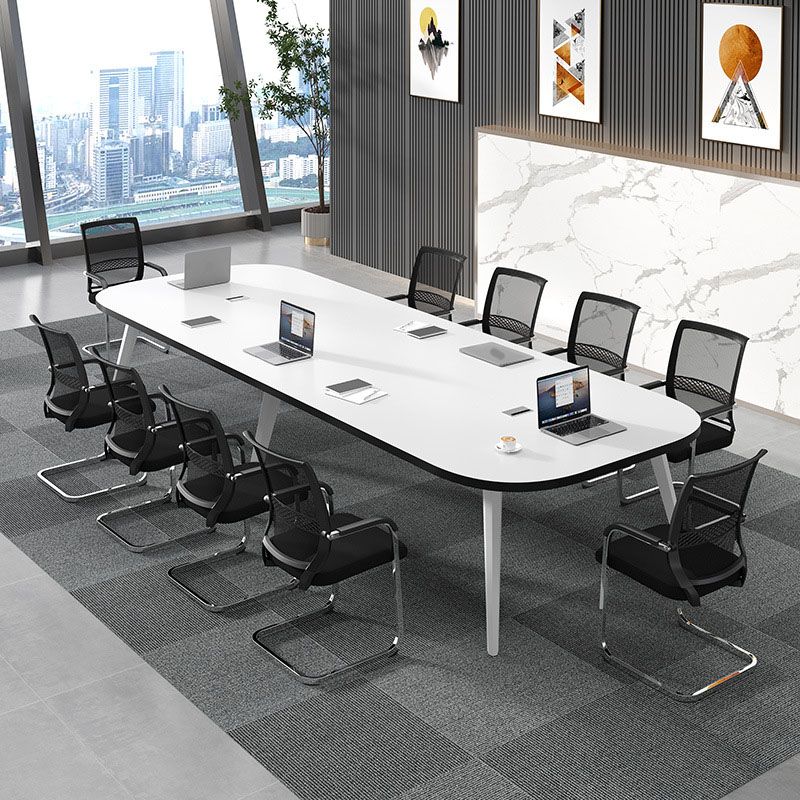 White Oval Writing Desk Office Manufactured Wood Desk with Parsons Base Clearhalo 'furn' 'furn_office_desk' 'Furniture' 'Office Desks' 'Office Furniture' 'office_desk' 1200x1200_702a9adc-0f48-437b-a156-5a46c8604133