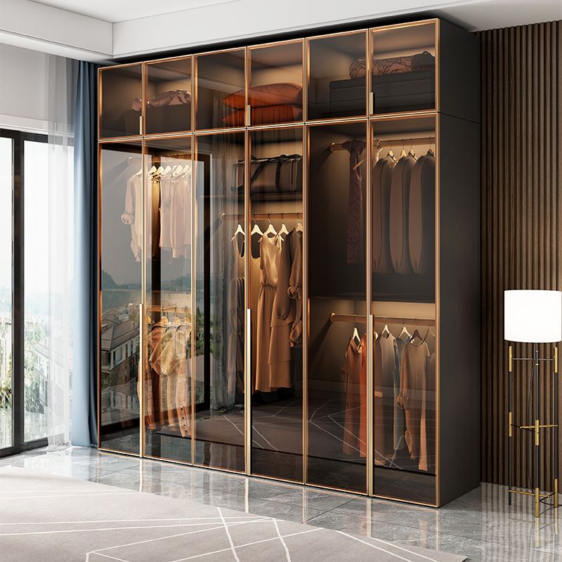 Modern Style Glass Wardrobe Bedroom Wardrobe Closet with Hinged Door