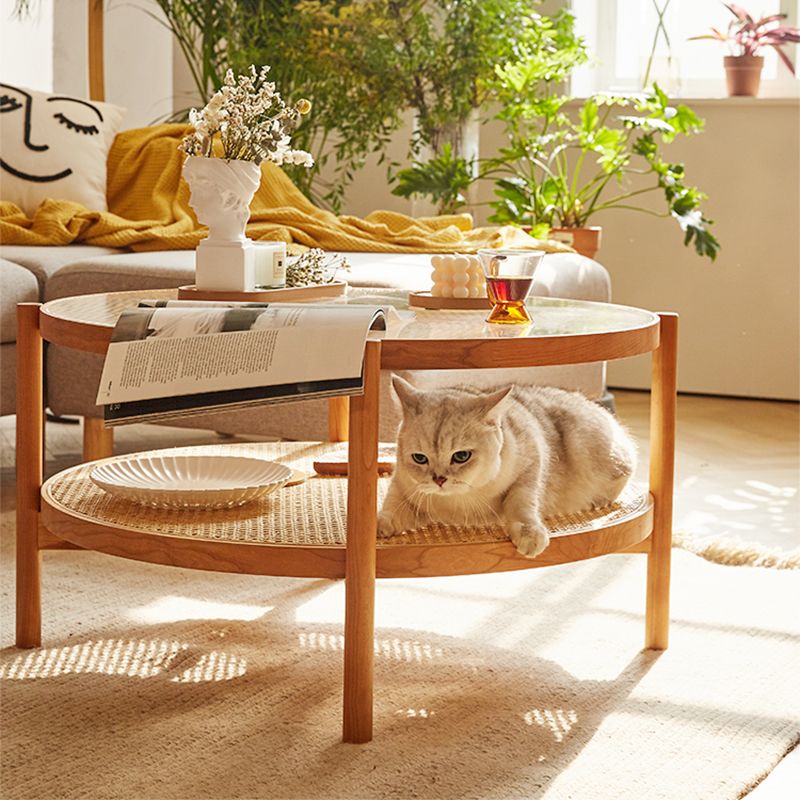Tropical Cocktail Table Solid Wood Storage Round Coffee Cocktail Table Clearhalo 'Coffee & Accent Tables' 'Coffee Tables' 'coffee_tables' 'furn' 'furn_coffee_tables' 'Furniture' 'Living Room Furniture' 1200x1200_70332c1f-8f2f-4d73-aac8-e0f9afc7037a