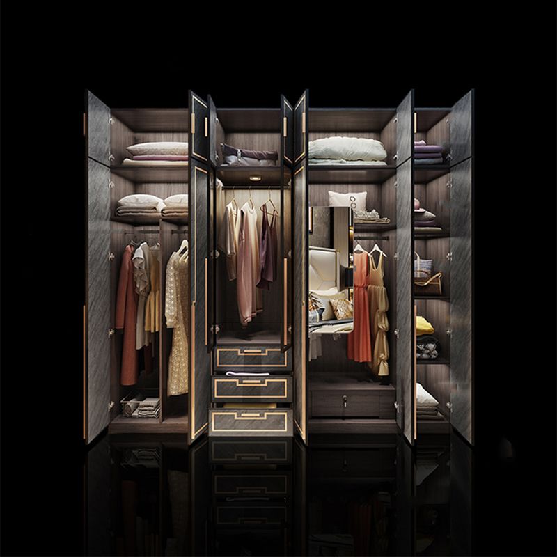 Grey Glass Door Armoire with Garment Rod Modern Storage Cabinet for Bedroom Clearhalo 'Armoires & Wardrobes' 'armoires_wardrobes' 'Bedroom Furniture' 'furn' 'furn_armoires_wardrobes' 'Furniture' 1200x1200_70342678-231a-452b-b082-fdc97ef0f077