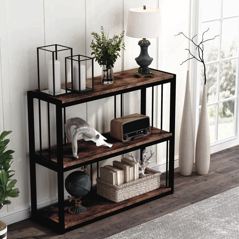 Console del pavimento del pavimento del rettangolo moderno con console in legno massiccio di metà secolo