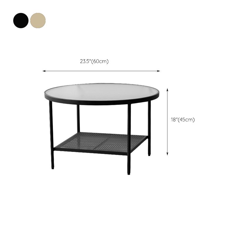 Modern 17.7"H Round Glass Cocktail Table Iron 4 Legs Coffee Table with Shelf Clearhalo 'Coffee & Accent Tables' 'Coffee Tables' 'coffee_tables' 'furn' 'furn_coffee_tables' 'Furniture' 'Living Room Furniture' 1200x1200_703892cc-1bc0-499b-8ba4-a85b0d15fa3c