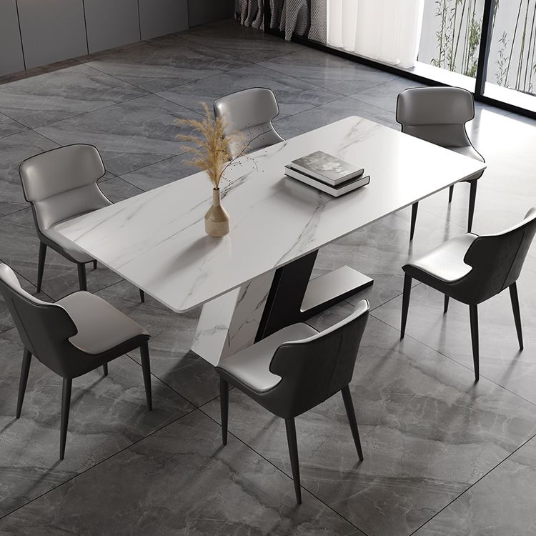 Sintered Stone Top Luxury White Table Rectangle Dining Table with Double Pedestal Clearhalo 'Dining Tables & Seating' 'Dining Tables' 'dining_table' 'furn' 'furn_dining_table' 'Furniture' 'furniture_dining_table' 'Kitchen & Dining Furniture' 'kitchen' 'kitchen_dining_table' 1200x1200_7038e8f2-bf41-462e-b12b-51731bea8b5c