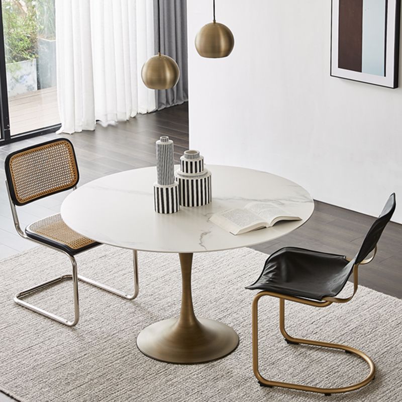Contemporary Round Dining Table Sintered Stone Table with Brass Tulip Base Clearhalo ' dining_table' 'Dining Tables & Seating' 'Dining Tables' 'furn' 'furn_dining_table' 'Furniture' 'furniture_dining_table' 'Kitchen & Dining Furniture' 'kitchen&dining_furn' 'kitchen' 'kitchen_dining_table' 1200x1200_7039fc1f-3e7f-493a-bdc0-836cc1fb1afe