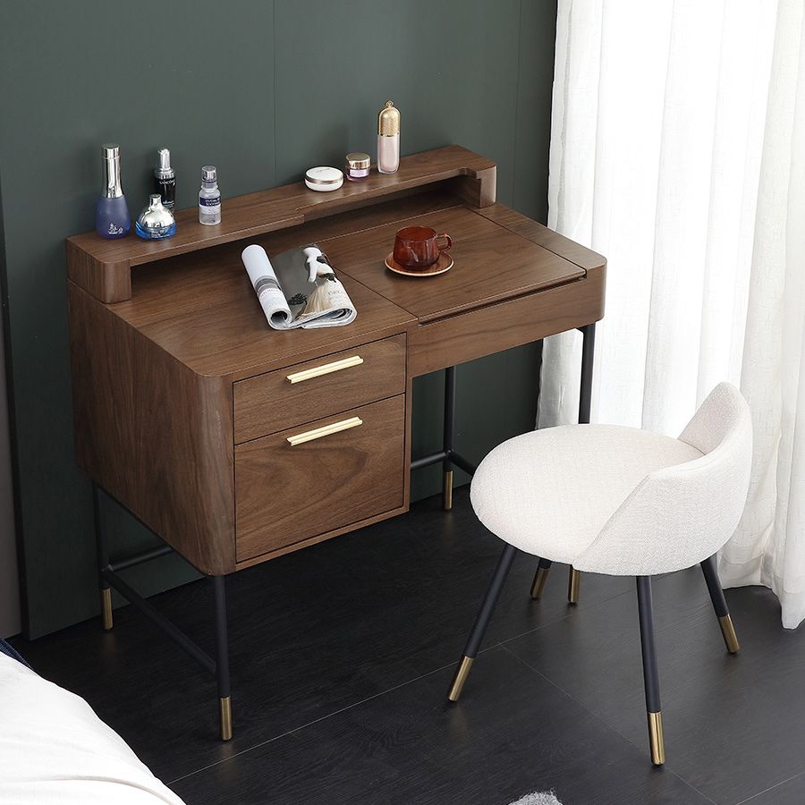 Moderne Flip Single Wood ijdelheid met gewatteerde ontlasting verlichte spiegel ijdelheid desk