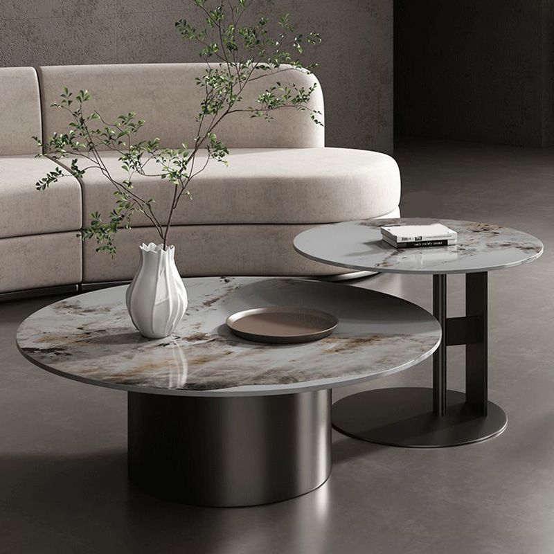 Modern Round Slate Cocktail Table Stainless Steel Pedestal Coffee Table Clearhalo 'Coffee & Accent Tables' 'Coffee Tables' 'coffee_tables' 'furn' 'furn_coffee_tables' 'Furniture' 'Living Room Furniture' 1200x1200_70408883-84d0-42e3-bf9f-2b65dbb71d35