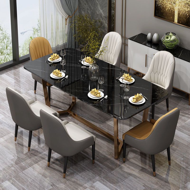 Sintered Stone Table for Restaurant Luxury Dining Table with Trestle Base Clearhalo 'Dining Tables & Seating' 'Dining Tables' 'dining_table' 'furn' 'furn_dining_table' 'Furniture' 'furniture_dining_table' 'Kitchen & Dining Furniture' 'kitchen' 'kitchen_dining_table' 1200x1200_7043b3ab-ecd0-40fb-baa8-74d048dbea71