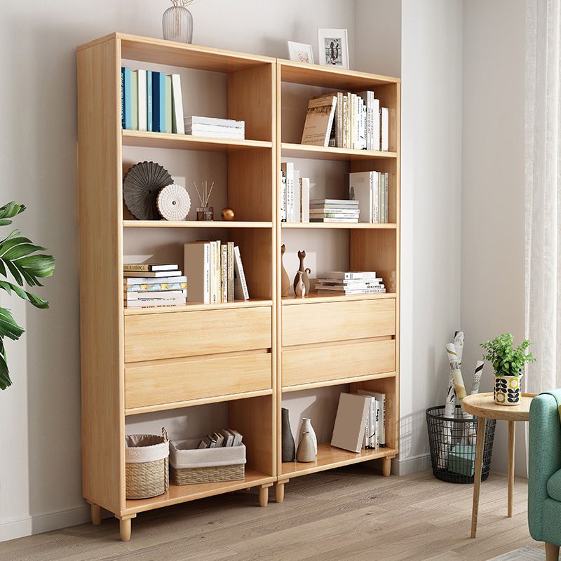 Modern Open Back Bookcase Wooden Bookshelf with 2 Drawers for Bedroom