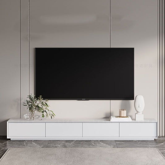 Console TV contemporanea White Wolio/Stone Top TV con cassetti morbidi