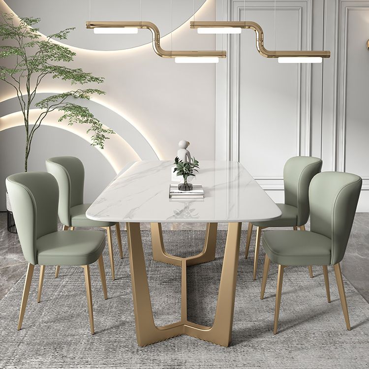Contemporary Rectangle Dining Room Table White Sintered Stone Table with Gold Trestle Base Clearhalo ' dining_table' 'Dining Tables & Seating' 'Dining Tables' 'furn' 'furn_dining_table' 'Furniture' 'furniture_dining_table' 'Kitchen & Dining Furniture' 'kitchen&dining_furn' 'kitchen' 'kitchen_dining_table' 1200x1200_70486518-0eda-42da-998c-ea90e9f55b29