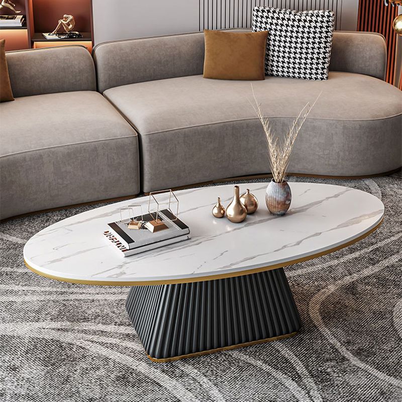 Elliptical Stone Coffee Table Pedestal 1 Single Cocktail Table - 17.72" H Clearhalo 'Coffee & Accent Tables' 'Coffee Tables' 'coffee_tables' 'furn' 'furn_coffee_tables' 'Furniture' 'Living Room Furniture' 1200x1200_704a5e13-0d11-4775-8f17-82ab37393ccf