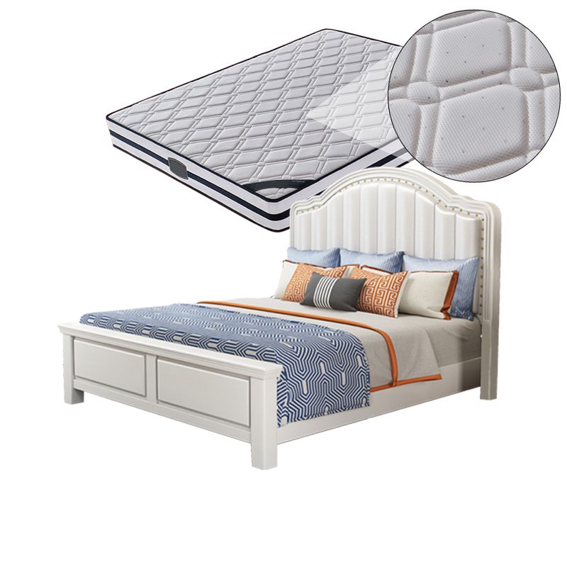 Eigentijds bedframe rubberen houten paneelbed met gestoffeerd hoofdeinde