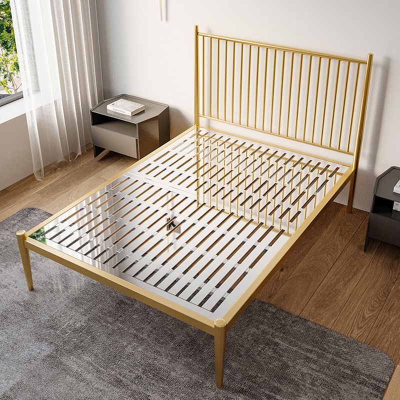 Letto a fila con telaio aperto in metallo contemporaneo con legno rettangolare con gambe metalliche