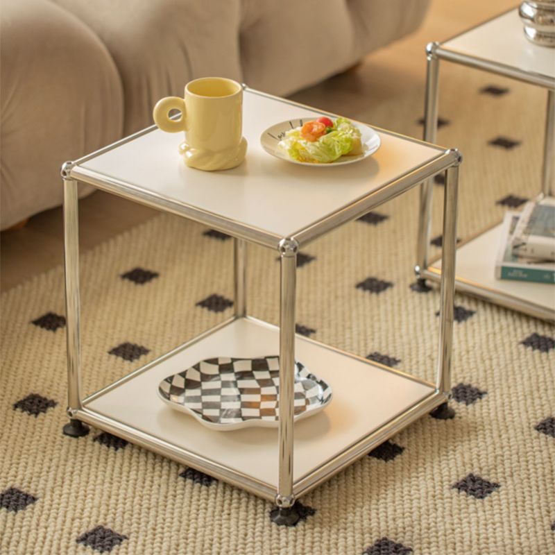 15. 6" Tall Modern Square Sofa Side Accent Table with Floor Shelf