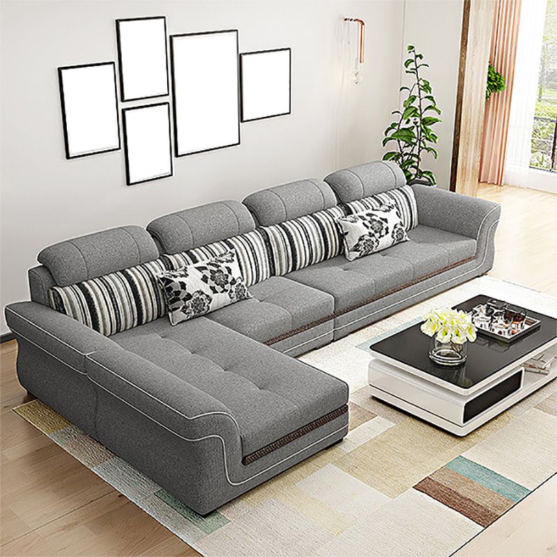 Contemporary Cushion Back Sofa and Chaise Living Room L-Shape Sectional Clearhalo 'Furniture' 'furniture_sectionals' 'kitchen' 'kitchen_sectionals' 'Living Room Furniture' 'Sectionals' 1200x1200_706030e7-f86b-4cf3-a86d-866d31099e8b