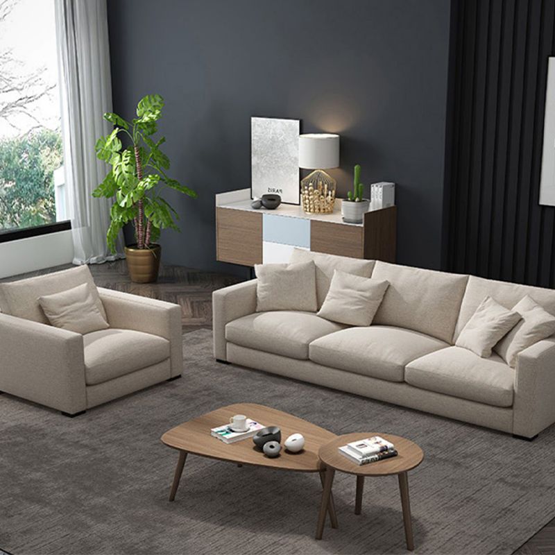 Modern Style with Pillow Back Imitation Leather/cotton and Linen Upholstered Beige Sofa Clearhalo 'furn' 'furn_sofas' 'Furniture' 'furniture_sofas' 'kitchen' 'kitchen_sofas' 'Living Room Furniture' 'Sofa' 'sofas' 1200x1200_7060a9e1-f19b-41db-b170-cc100a6052d0