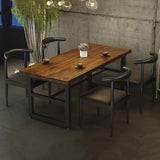 Industrial Style Wood Dining Table Rectangle Dining Table with Metal Base