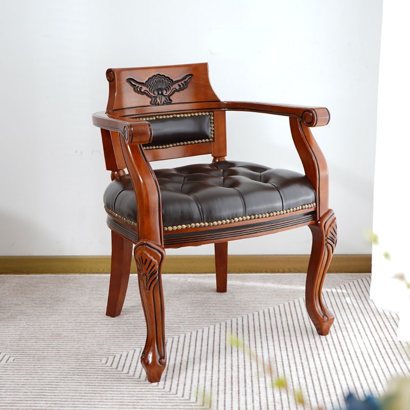 Rustikaler Essstuhl Leder Massivholz Armstuhl für Zuhause