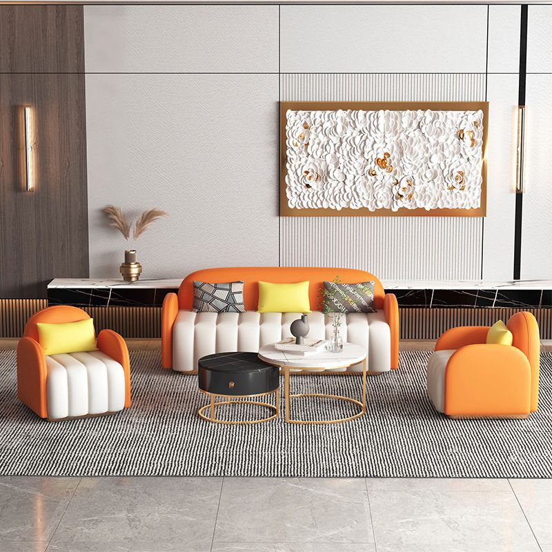 コンテンポラリーラウンドアーム標準ソファタイトバックフェイクレザーソファ