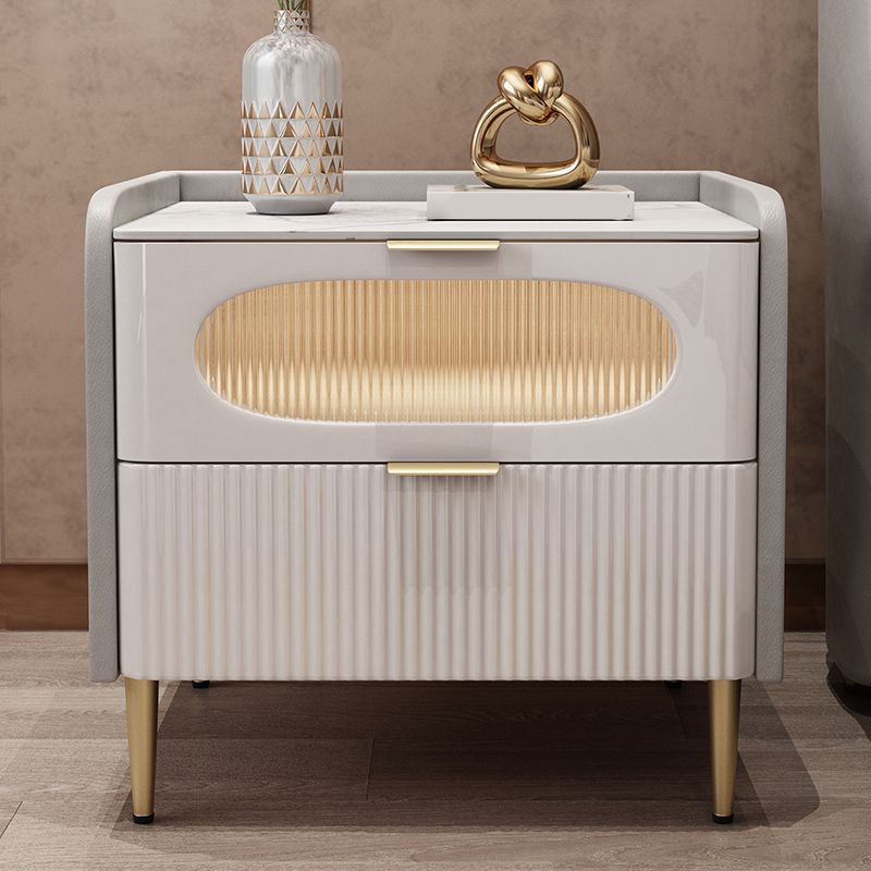 2-lading accenttafel nachtkastje 18,5 "hoge steen/glas nachtkastje