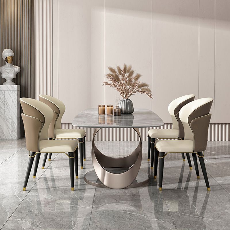 Glossy Gray Dinette Table with Metal Base Traditional Luxury Dining Table for Home Clearhalo 'Dining Tables & Seating' 'Dining Tables' 'dining_table' 'furn' 'furn_dining_table' 'Furniture' 'Kitchen & Dining Furniture' 1200x1200_7071e974-6880-466e-8679-f7285f577f68